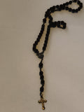 Chapelet ancien perles noires croix dorée catholique vintage rosary