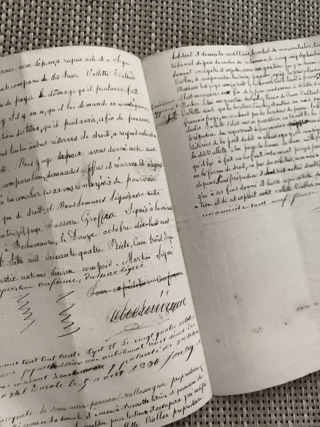 Ancien document manuscrit tribunal XIXe, extrait minutes, cachets France
