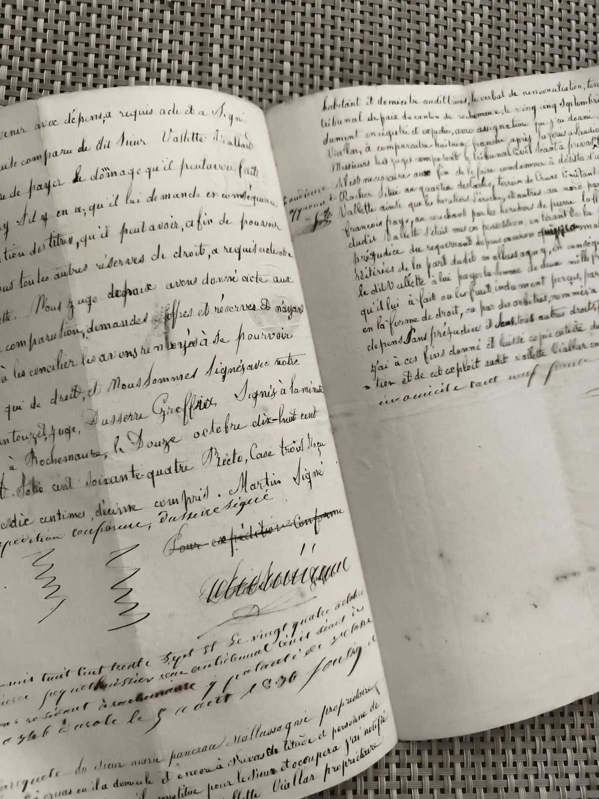 Ancien document manuscrit tribunal XIXe, extrait minutes, cachets France