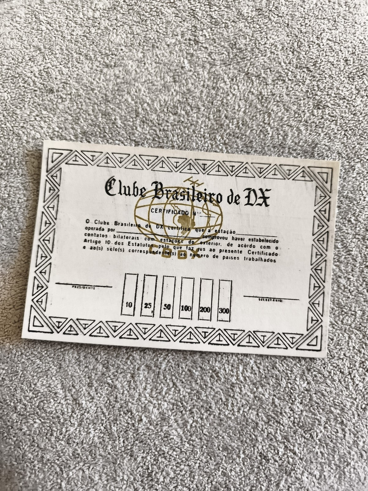Carte certificat radio Clube Brasileiro de DX ancienne, papier, vintage radioama