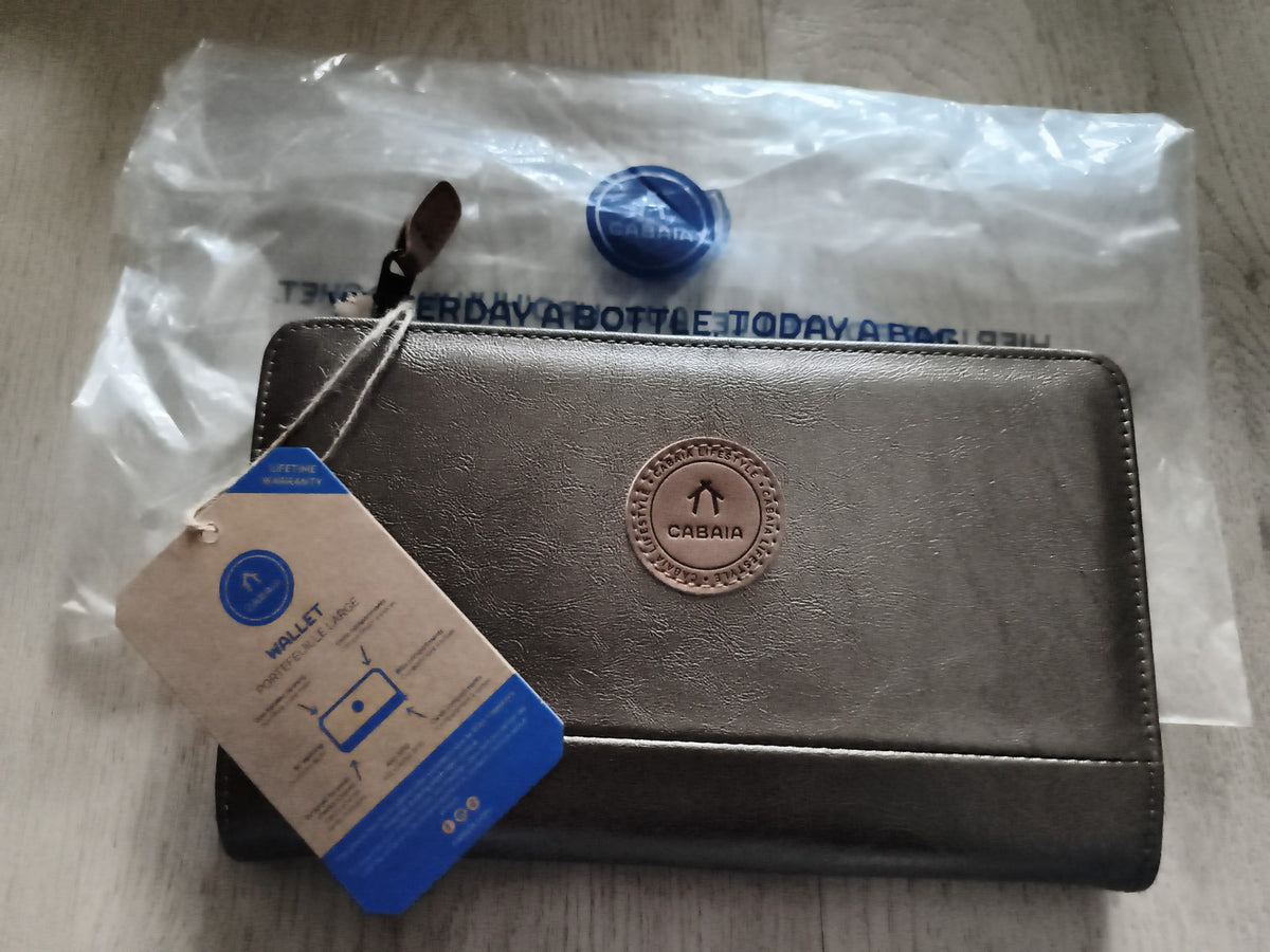 Portefeuille Cabaia marron aspect cuir neuf 21 cm, porte-monnaie zippé