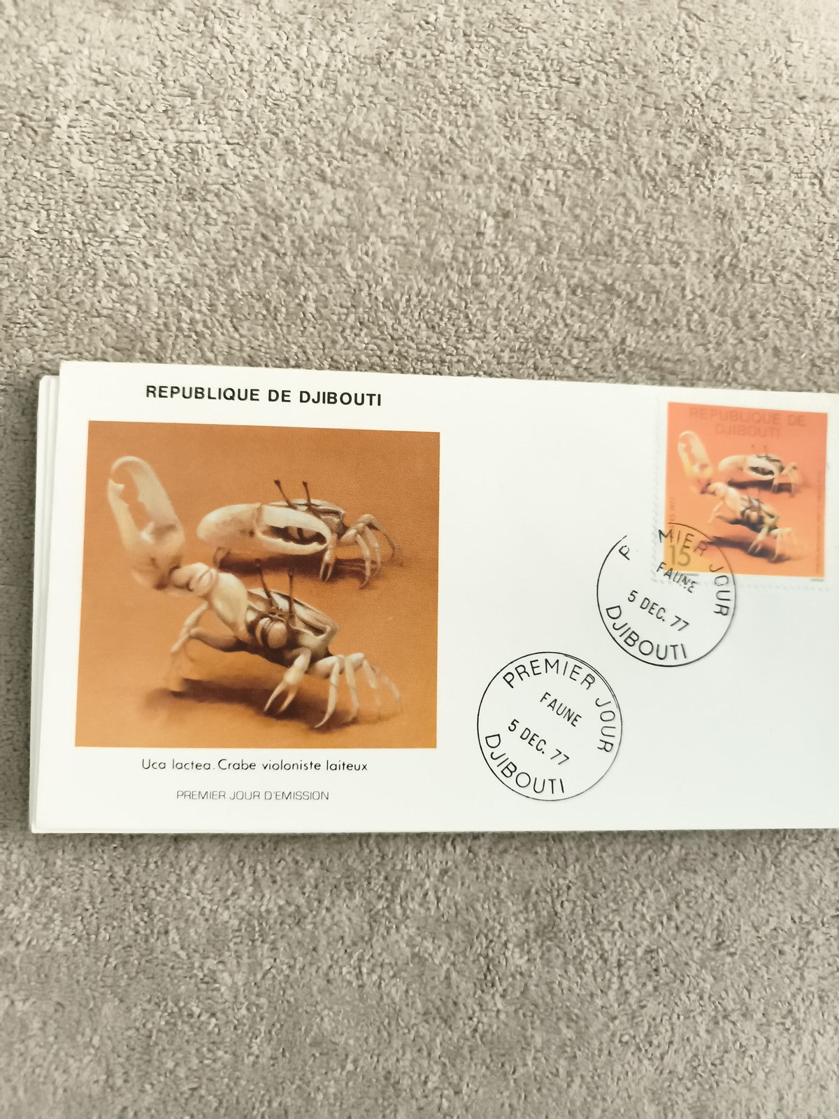 FDC Djibouti 1977 Crabe violoniste Uca lactea Premier Jour philatélie