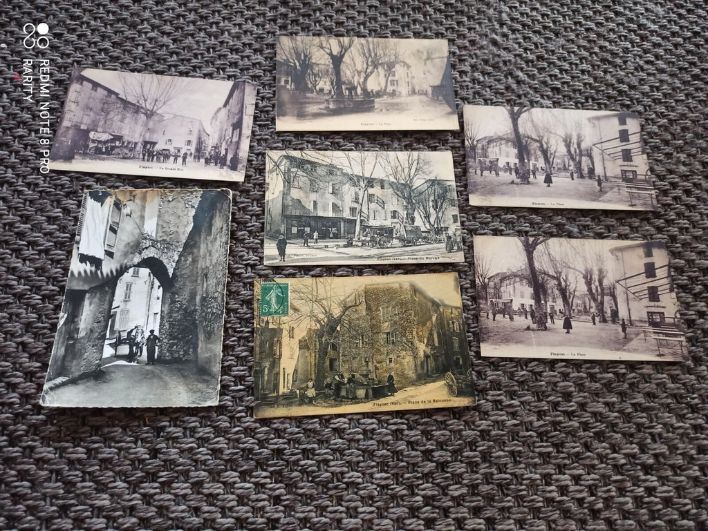 Lot 7 cartes postales anciennes Flayosc Var places rues village vintage
