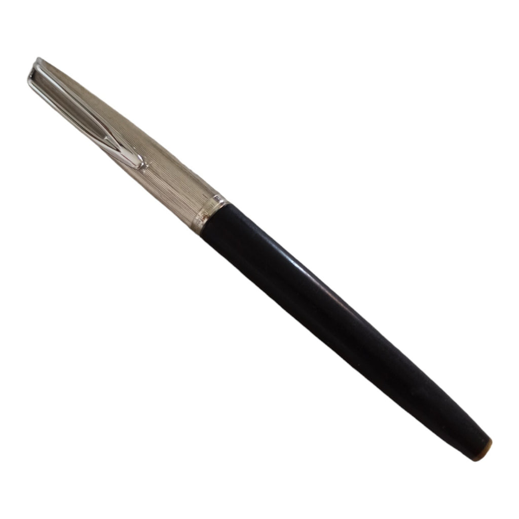 Stylo plume Waterman vintage, capuchon argent plaqué, noir classique