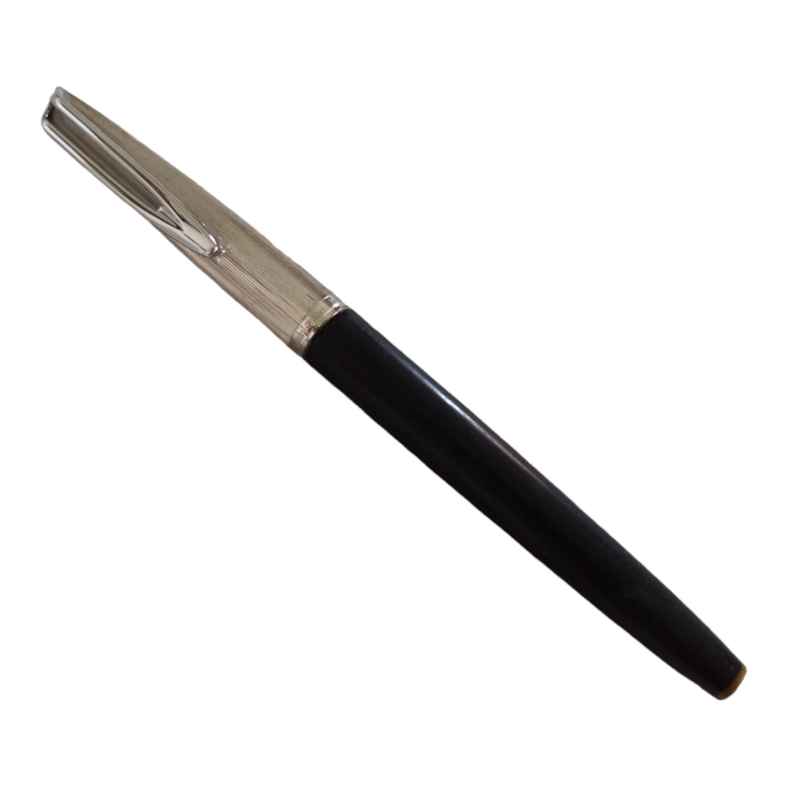 Stylo plume Waterman vintage, capuchon argent plaqué, noir classique