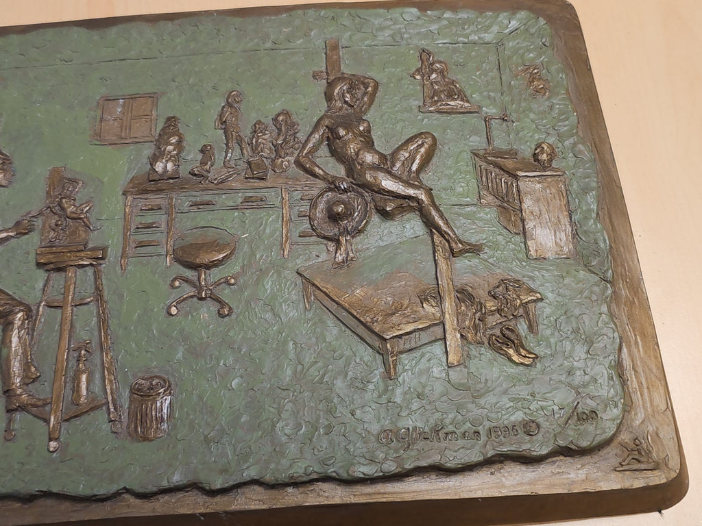 Plaque vintage signée A. Glickman 1995 numérotée 17/100, grande sculpture ancien
