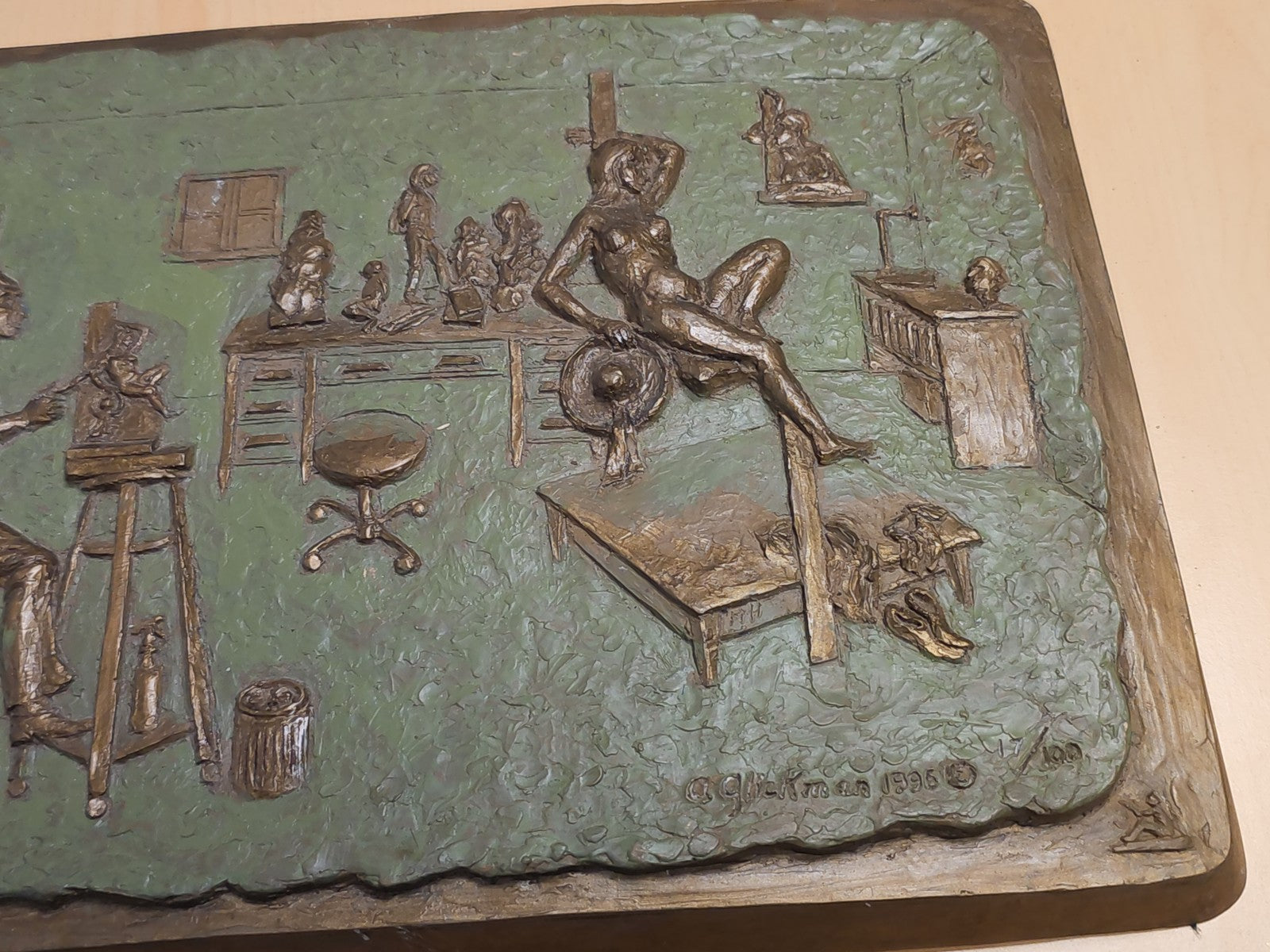 Plaque vintage signée A. Glickman 1995 numérotée 17/100, grande sculpture ancien