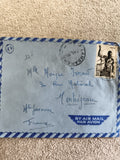 Lettre aérienne Afrique Équatoriale Française timbre 10c, enveloppe bleue Montéj