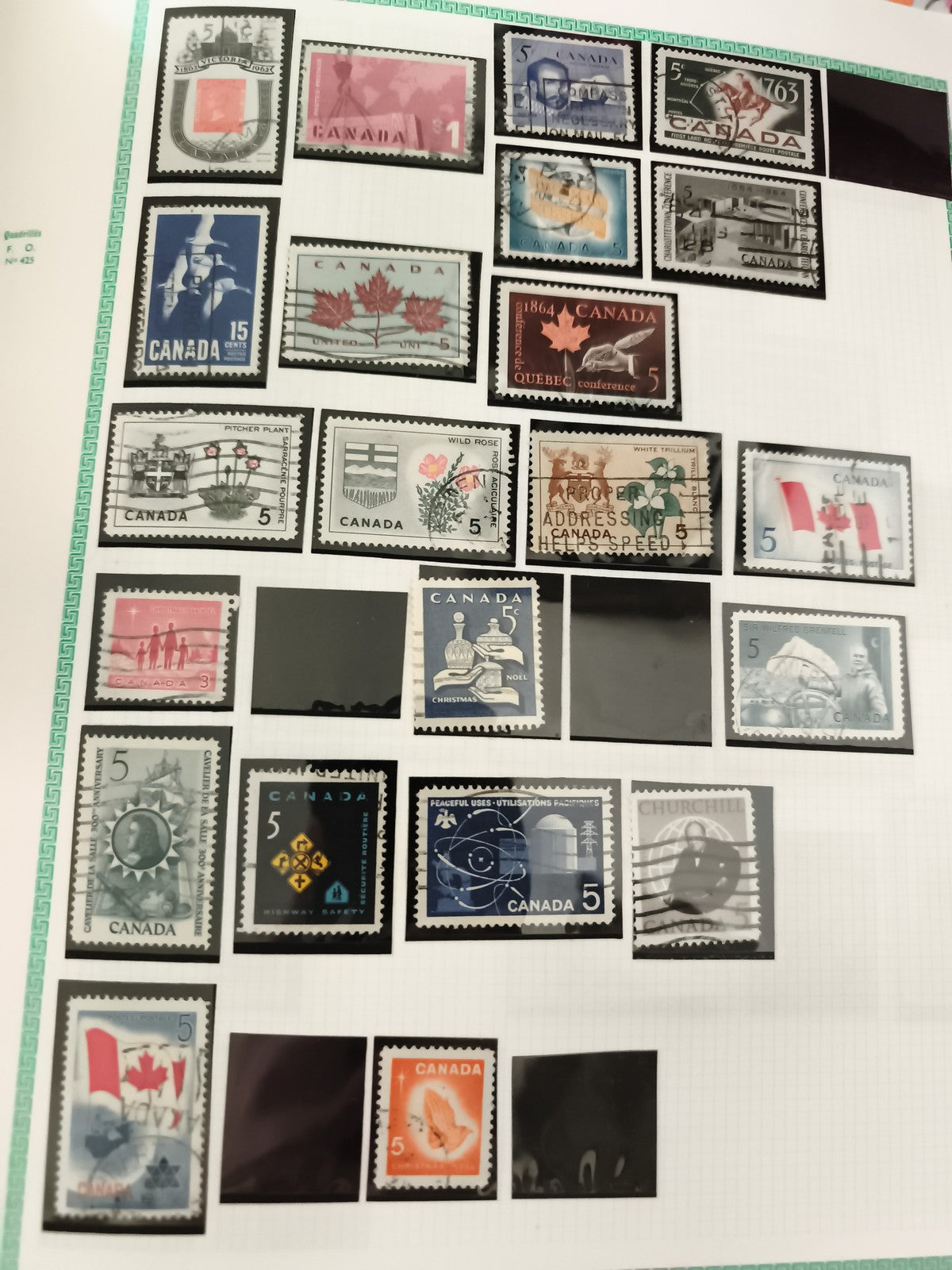 Timbres Canada oblitérés lot thématique fleur feuille érable drapeau (philatélie