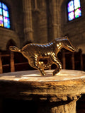 Sculpture cheval stylisé doré vintage, statuette métal doré, objet déco rétro