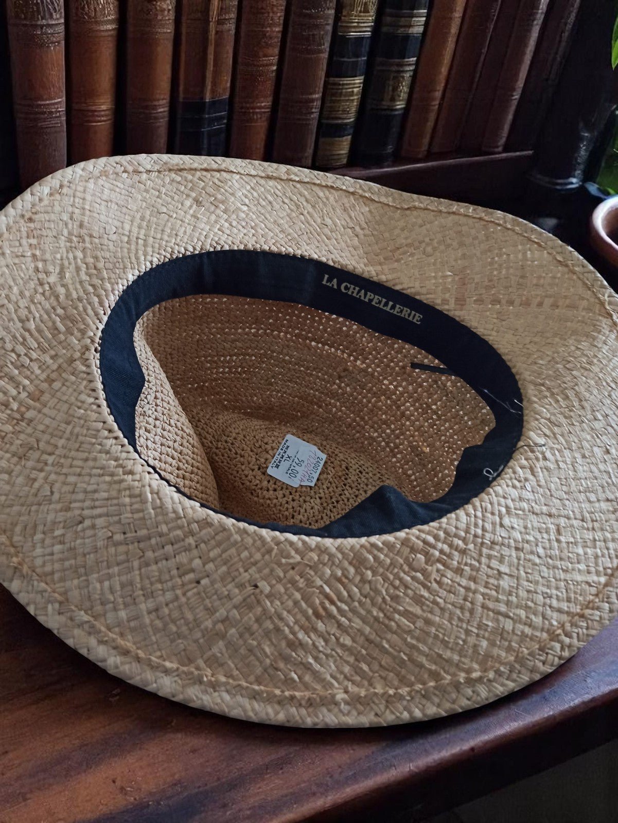 Chapeau homme vintage paille La Chapellerie neuf deadstock ruban motif