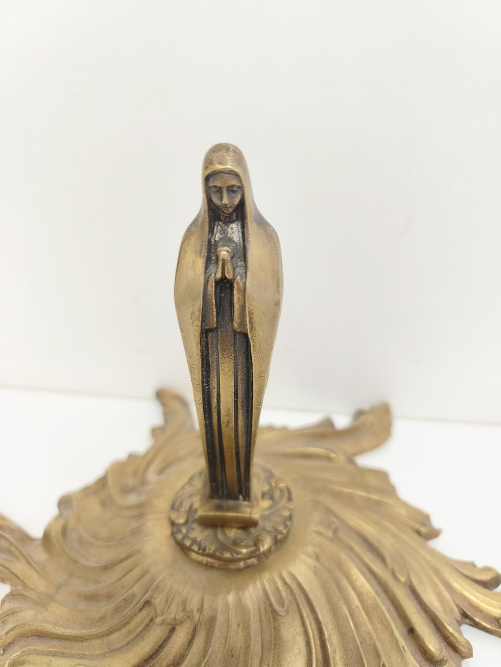 Statue religieuse ancienne bronze doré signée Caullet Vierge socle baroque