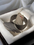 Bracelet manchette vintage argenté plume rétro fantaisie ancien bijou femme
