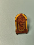 Vintage pin's jukebox rétro jaune et marron ancien collection (Ref 12)