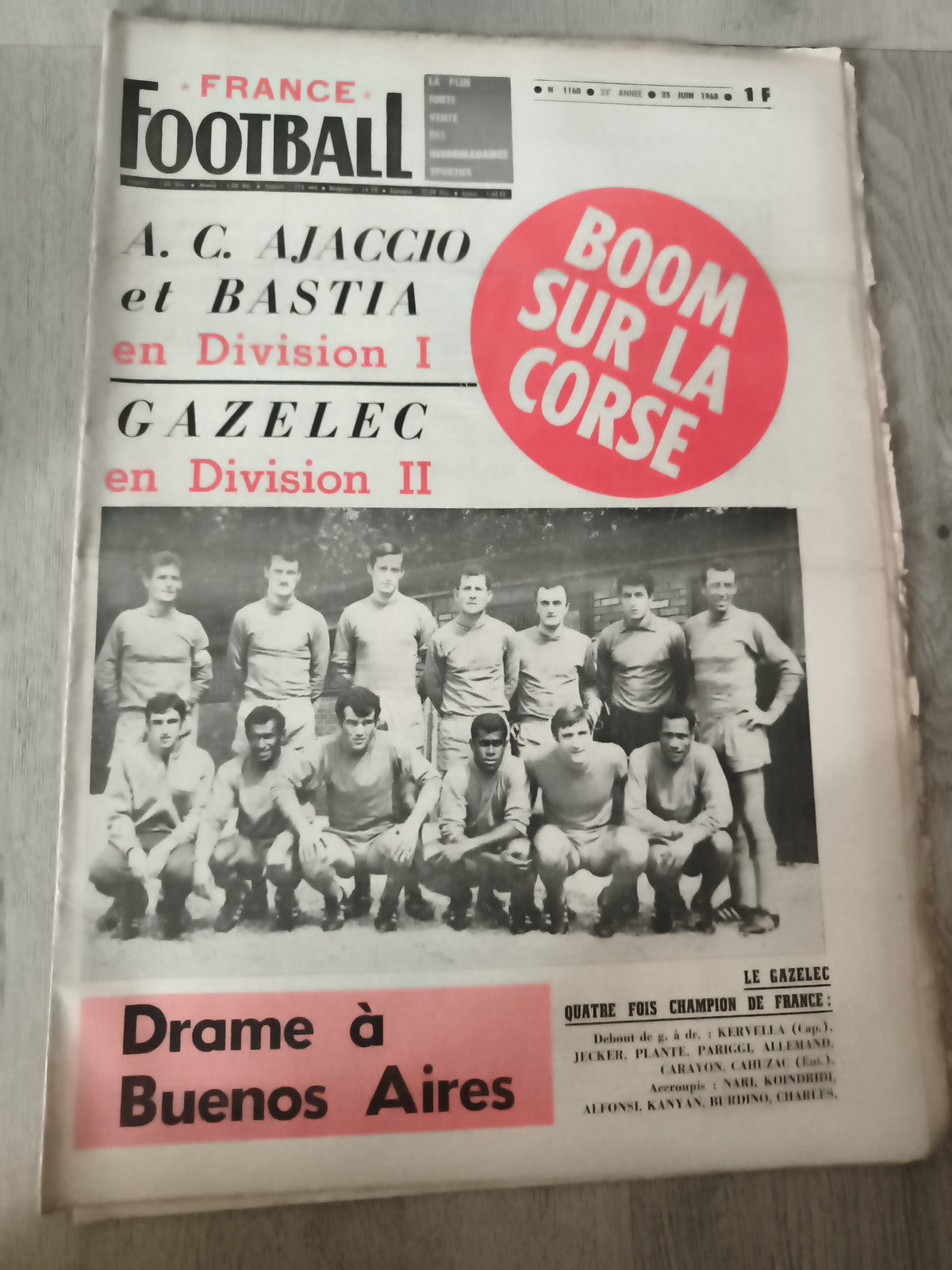 Ancien journal France Football 1968 Boom sur la Corse Gazelec Bastia Ajaccio