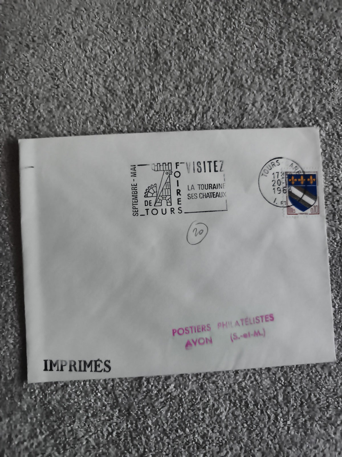 Lettre philatélique Foires de Tours 1968 blason timbre imprimés Avon (Ref 27)