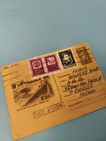 Ancienne enveloppe philatélie Roumanie par avion, timbres vintage, illustrée