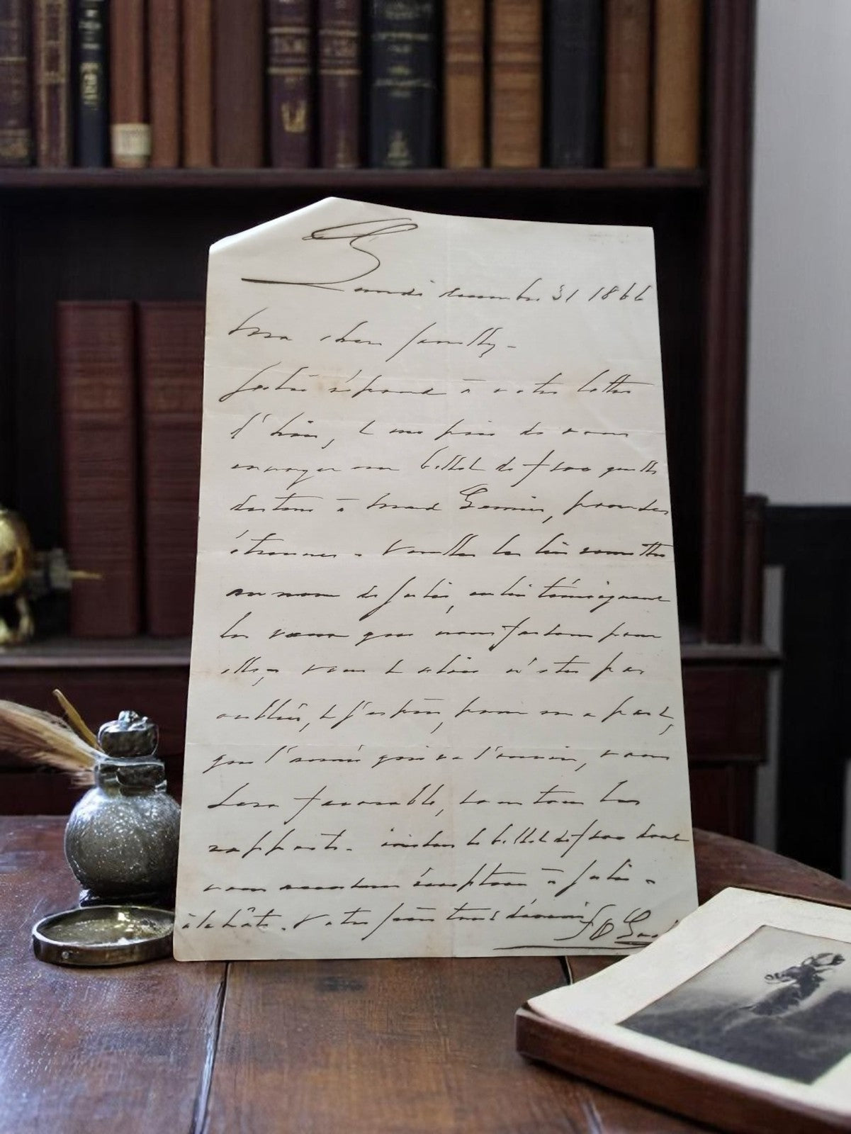 Lettre manuscrite ancienne 1866 écriture cursive vintage document d'époque