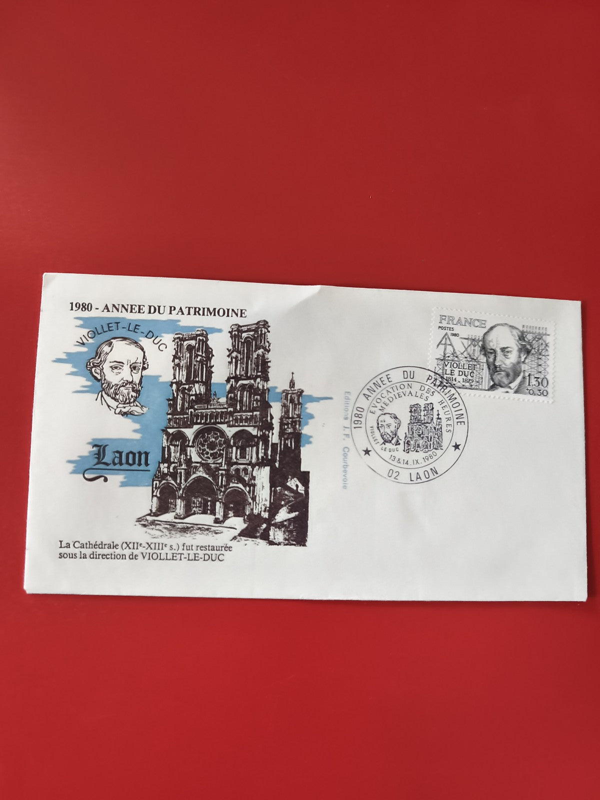 Enveloppe philatélie Laon 1980 patrimoine timbre et cachet Viollet-le-Duc