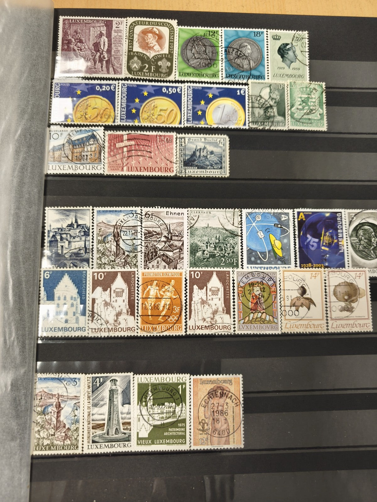 Lot de timbres Luxembourg thématiques multicolores, oblitérés, philatélie