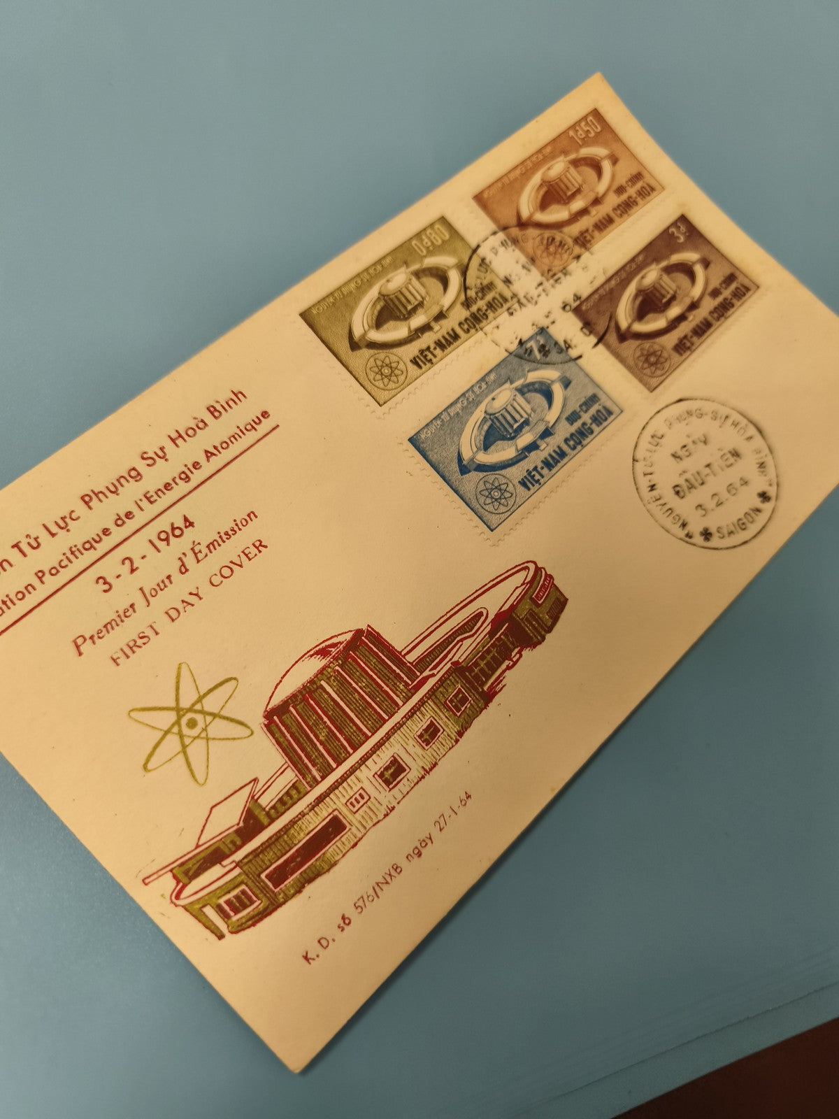 Ancienne enveloppe FDC Vietnam 1964 timbres énergie atomique collection