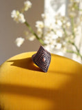 Bague vintage cuivre fantaisie motif géométrique taille 56 rétro anneau femme