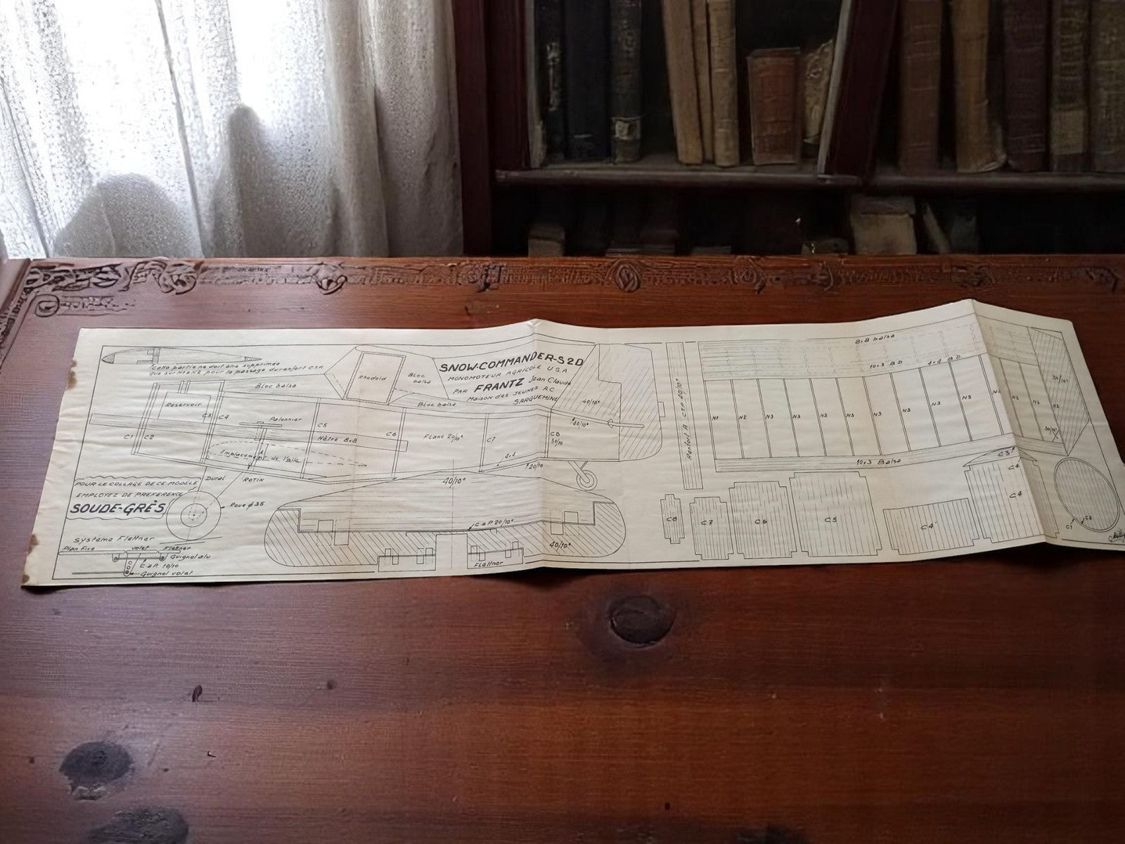 Plan avion Snow Commander S2D ancien – dessin technique vintage rare