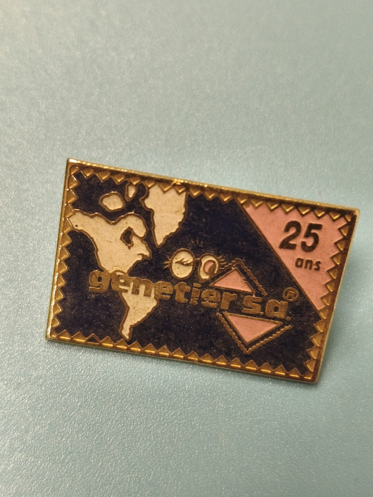 Vintage pin's Genetier SA 25 ans, carte monde, rectangulaire, collection
