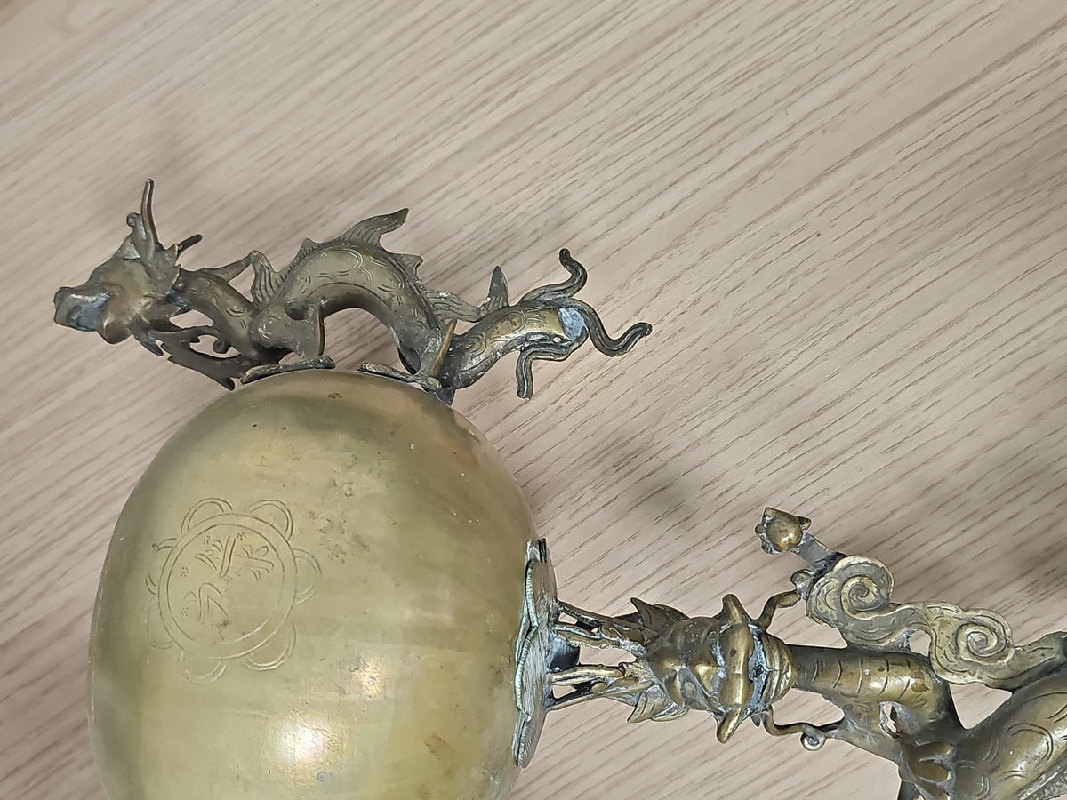 Vintage Chinese decorative bronze ancient sculpture, dragon censer