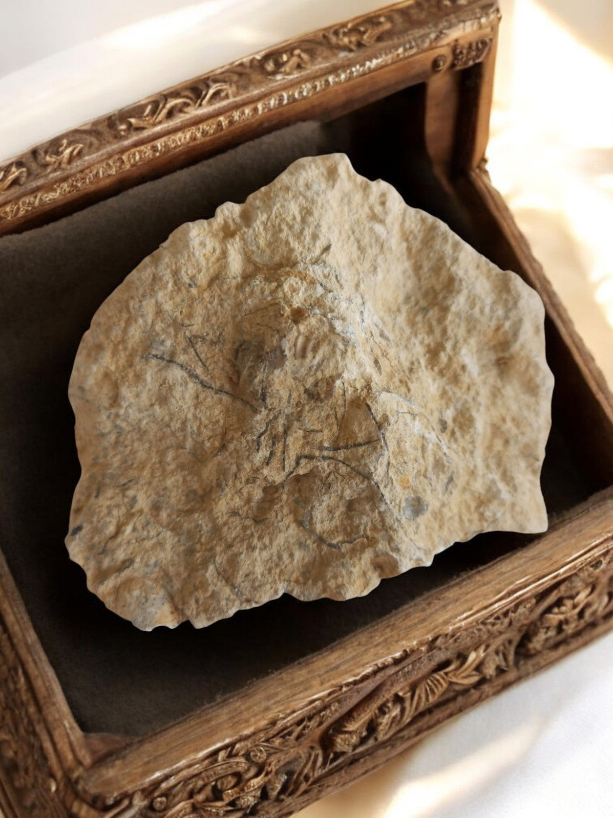 Fragment calcaire ancien, empreinte fossile naturelle, pierre décorative