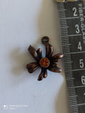 Pendentif vintage Remy Dis Paris fleur cuivre émaillé strass orange années 80