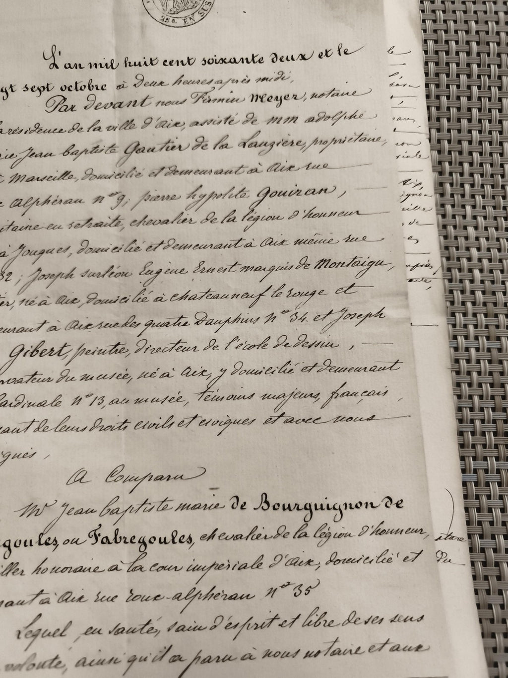 Ancien acte notarié vente manuscrit 1858 cachet Timbre Impérial document