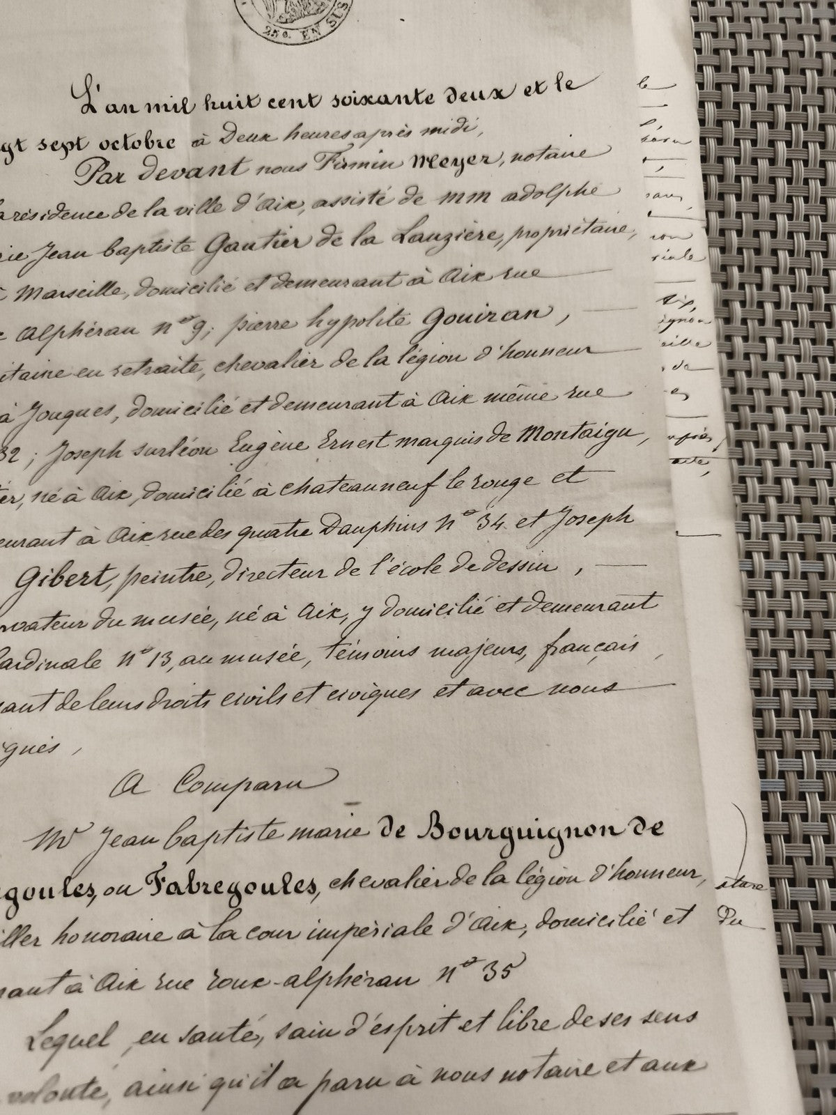 Ancien acte notarié vente manuscrit 1858 cachet Timbre Impérial document