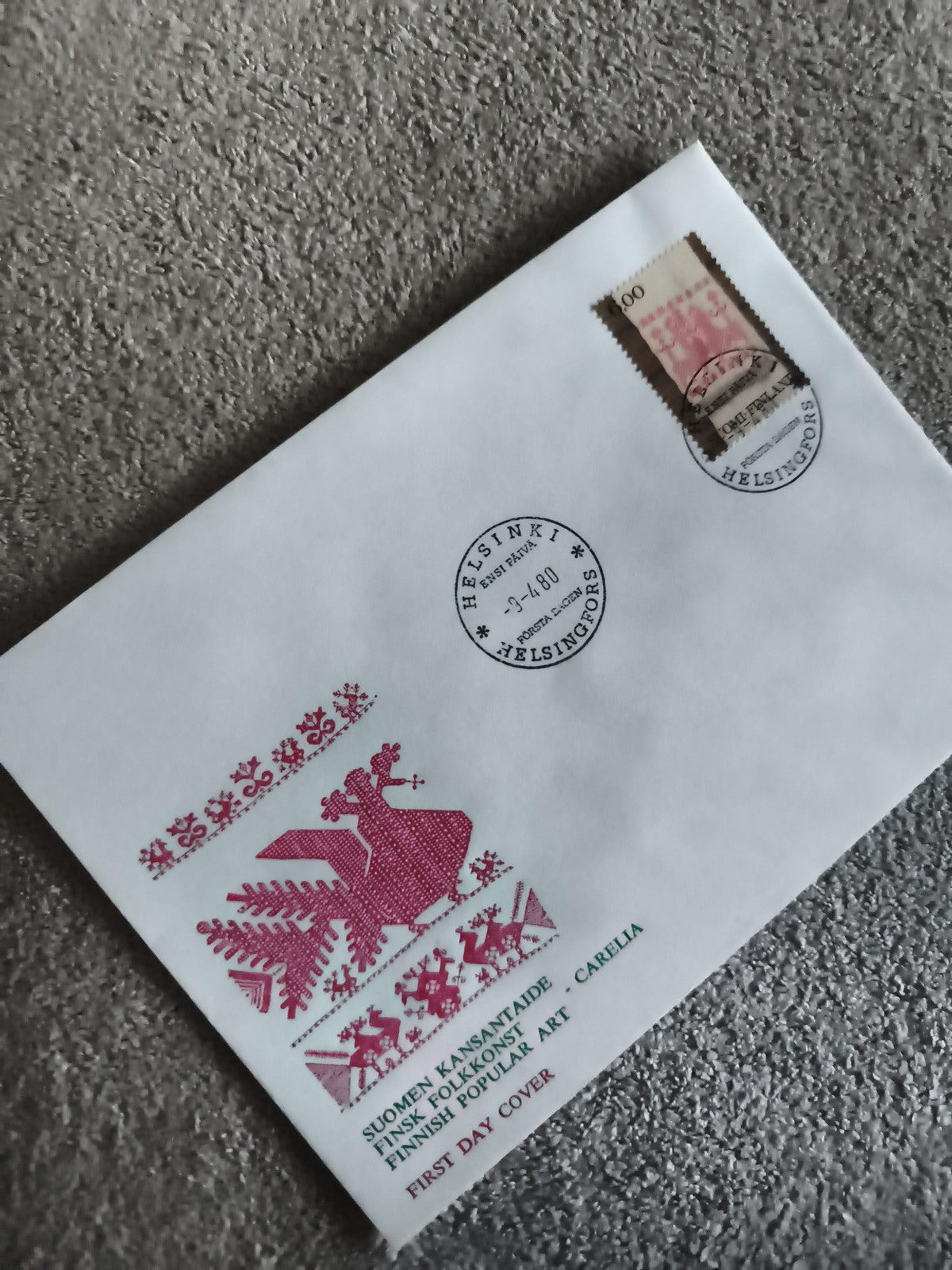 Lettre 1er Jour Finlande 1980 Helsinki FDC Art Populaire Carelia Philatélie