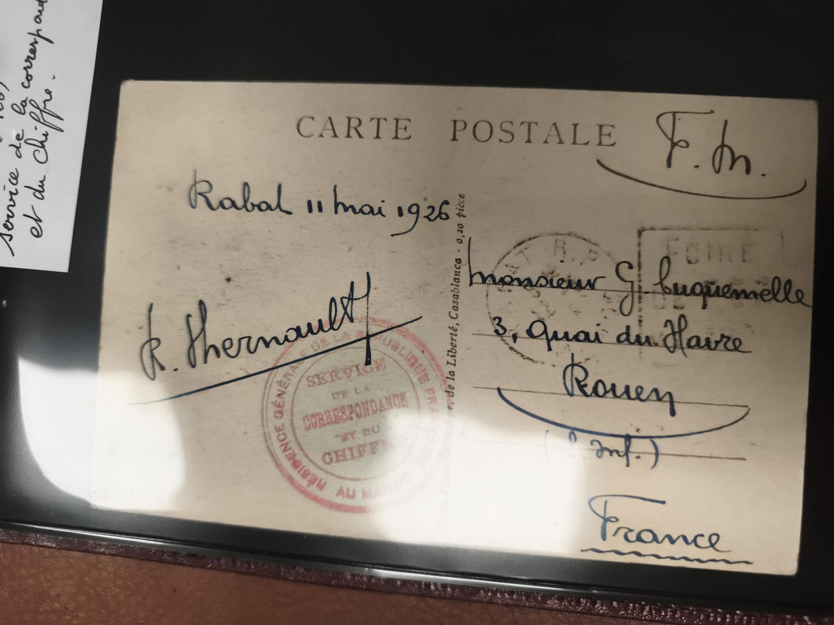 Carte postale Maroc 1926 cachet Service Correspondance Chiffre philatélie
