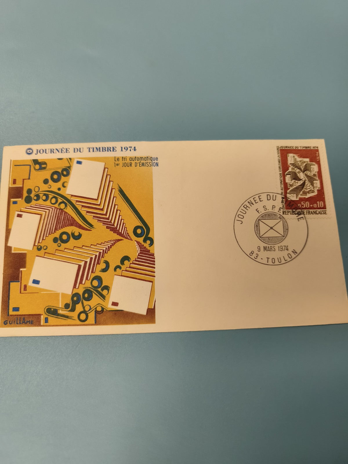 Ancienne enveloppe philatélie Journée du Timbre 1974 illustrée, oblitérée Toulon