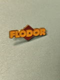 Vintage pin's Flodor logo rouge jaune collection publicité ancien badge