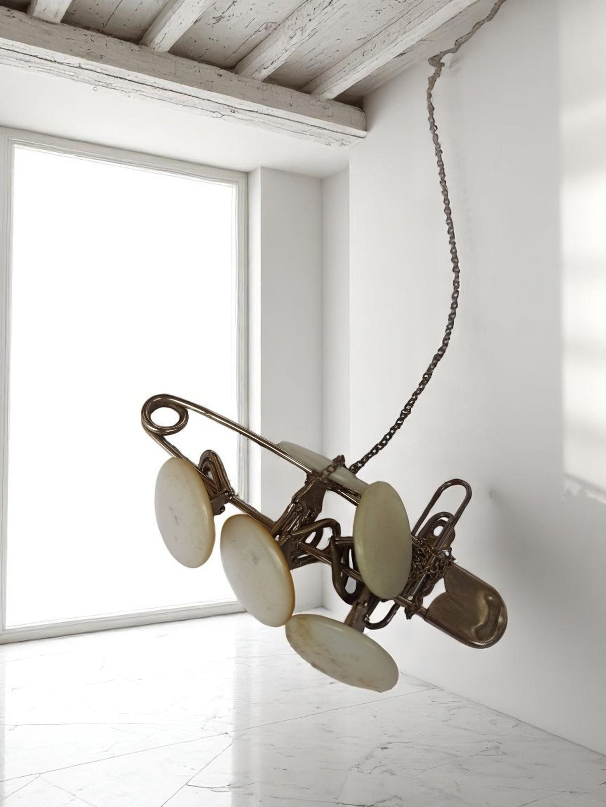 Suspension vintage style industriel ? Lustre design laiton disques nacre anciens