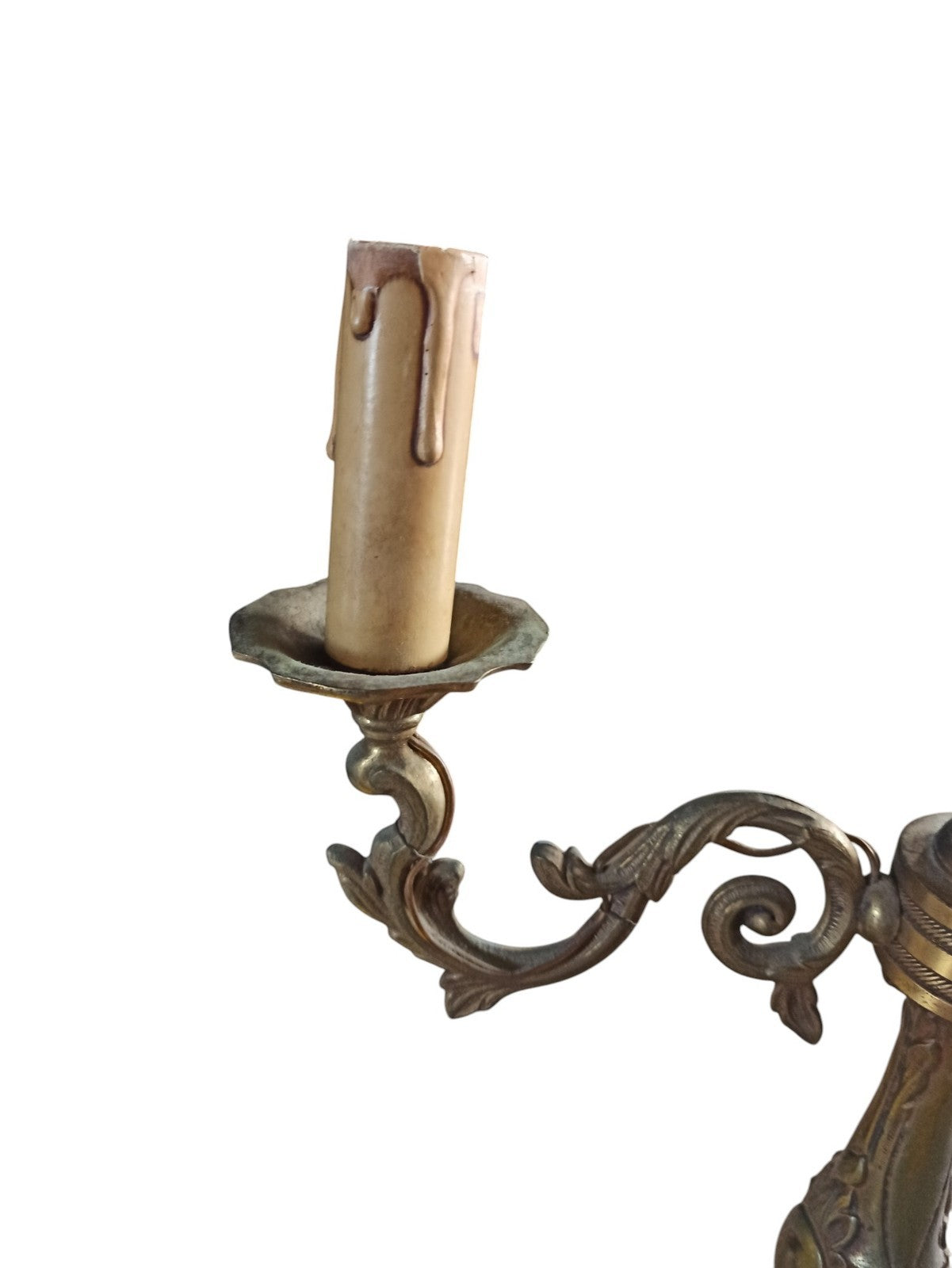 Lampe de table baroque en laiton, 2 bras, style château ancien, vintage éclairag