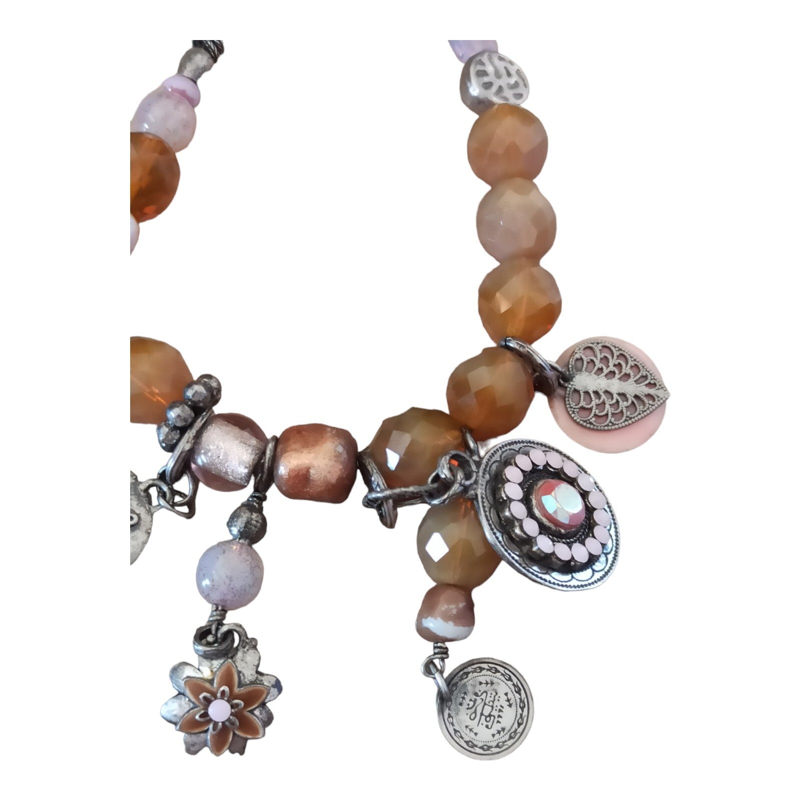 Collier Vintage Oriental Marocain, Perles Ambrées et Pendentifs Argentés, Unique