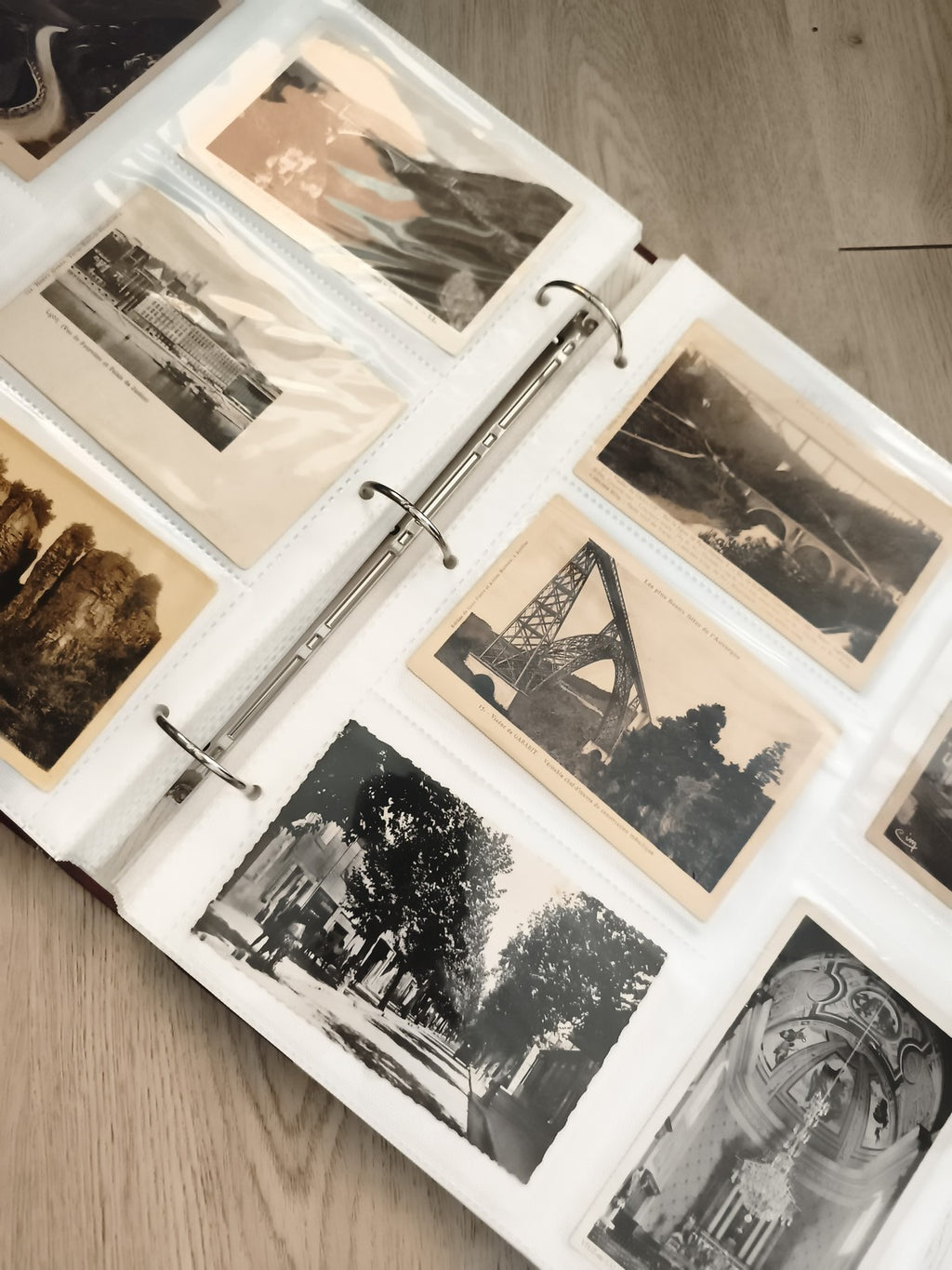 Classeur cartes postales anciennes noir et blanc, album rangement photos
