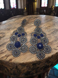 Boucles d’oreilles vintage années 70 style rétro, pendantes argenté bleu