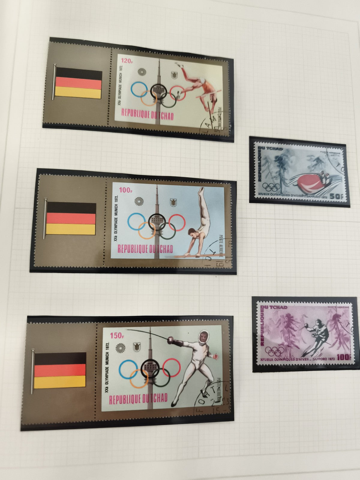 Timbres Tchad JO Munich Sapporo 1972 sports Allemagne oblitéres philatélie