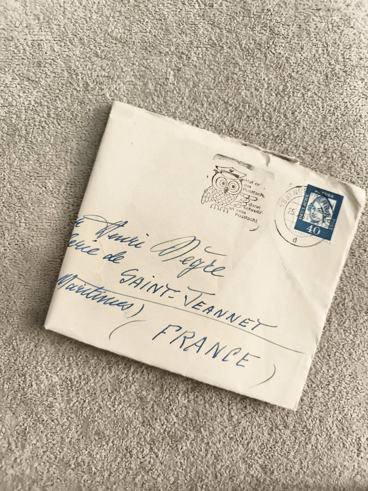 Lettre affranchie timbre Marianne 40c France enveloppe manuscrite philatélie