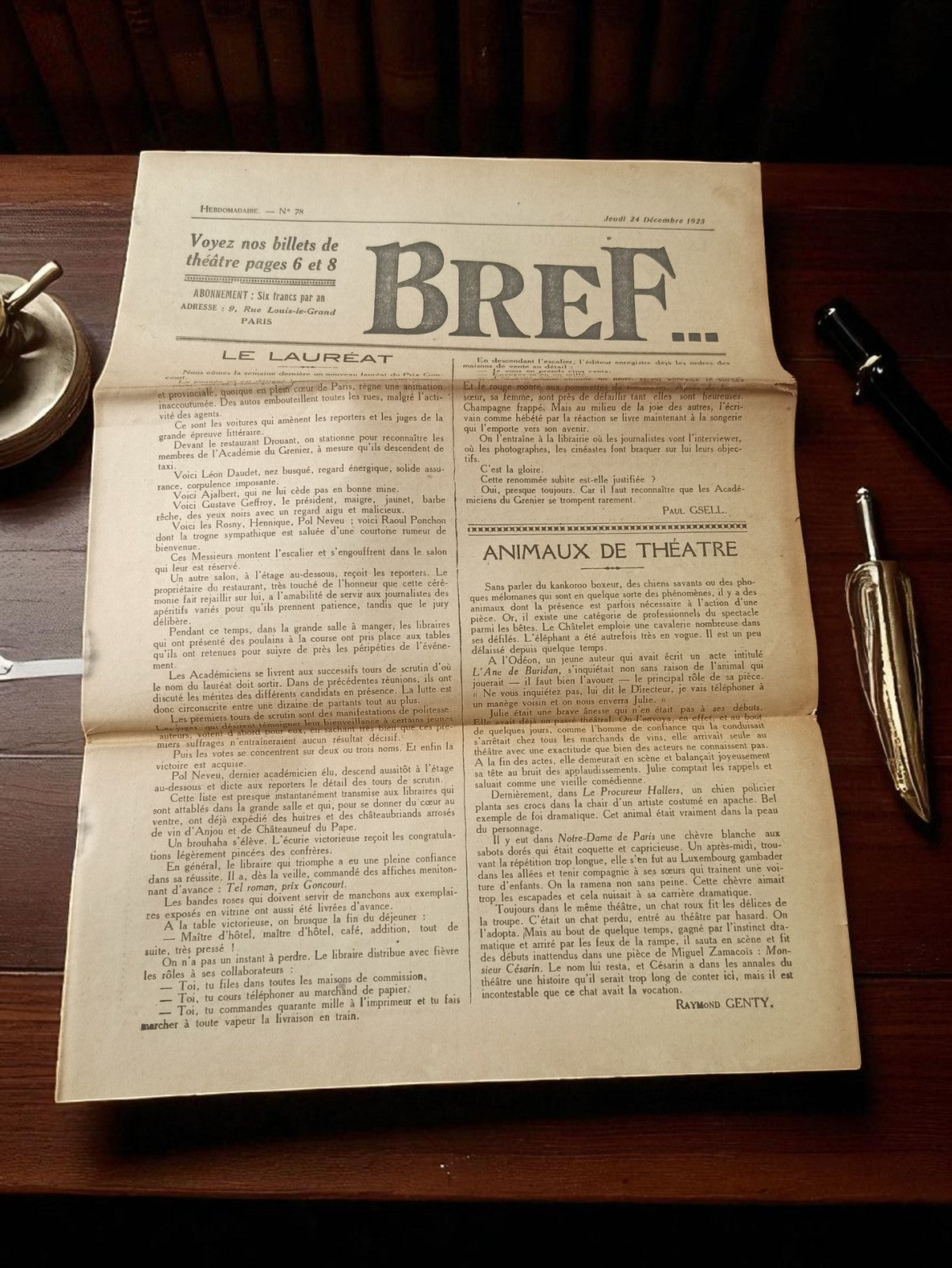 Journal ancien BREF 1925 presse théâtre Paris vintage rétro rare collection