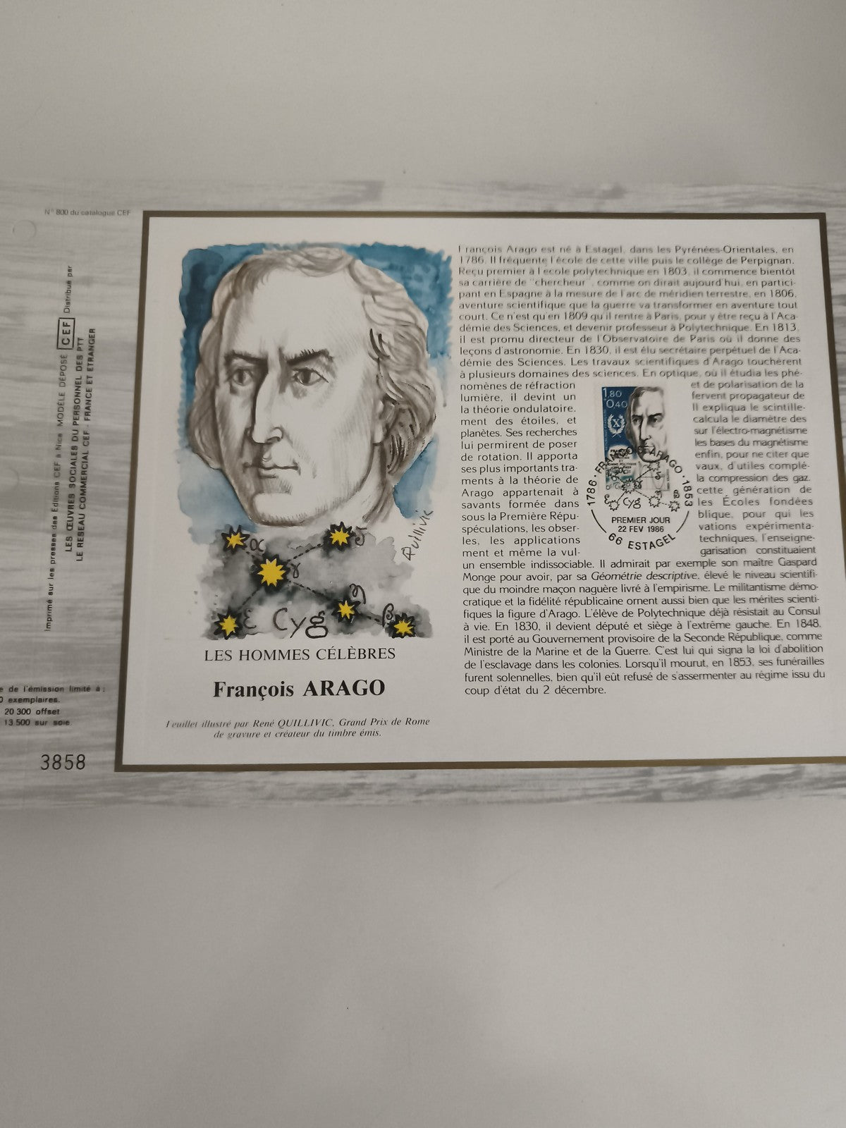 Feuillet CEF François Arago Les Hommes Célèbres philatélie illustré