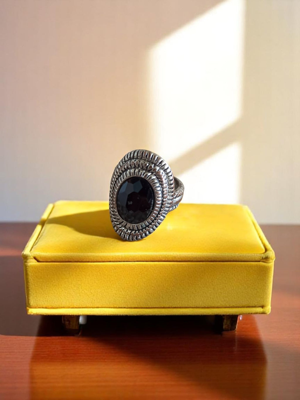 Bague vintage rétro femme, cabochon noir, style fantaisie, taille 56