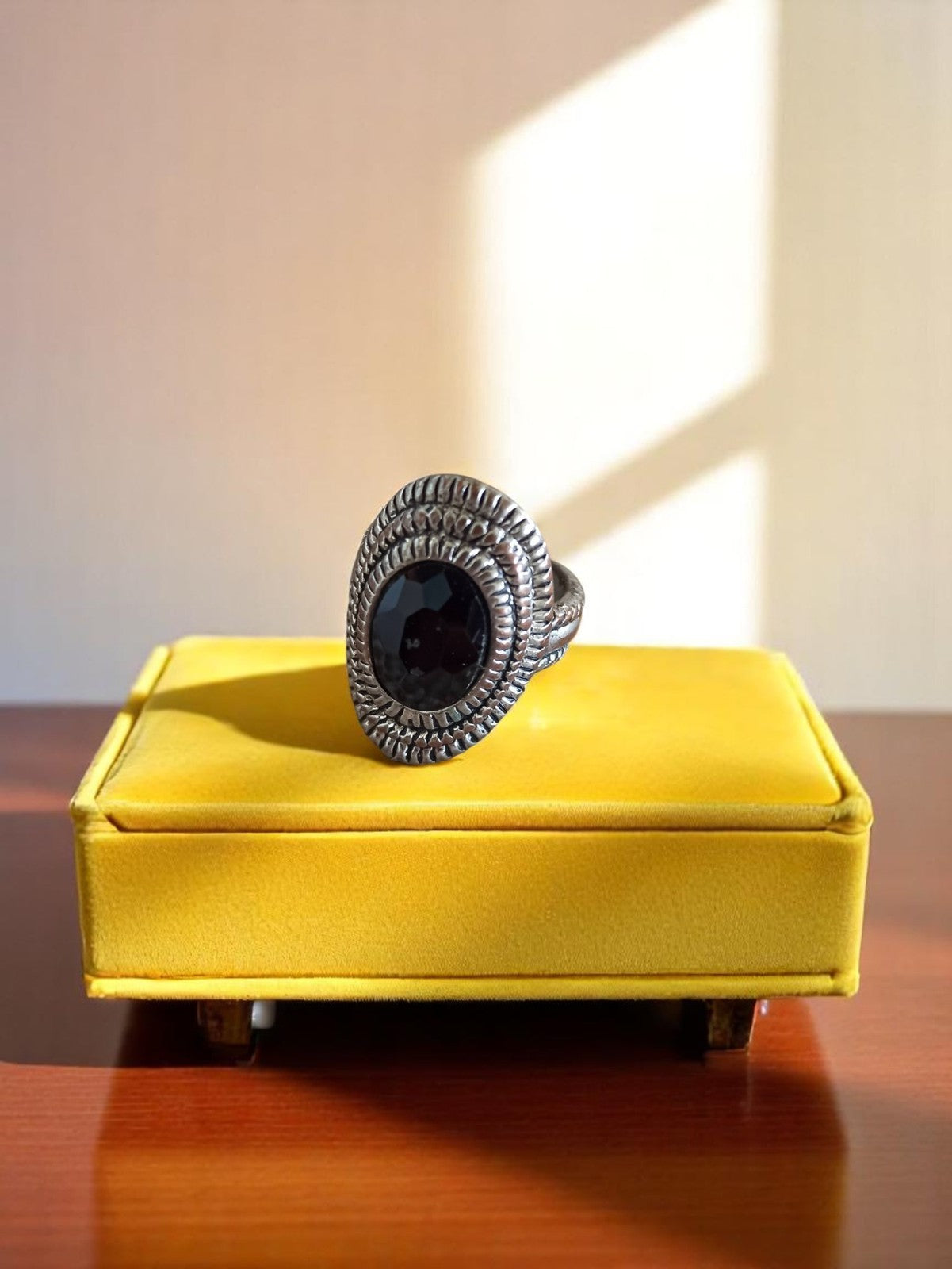 Bague vintage rétro femme, cabochon noir, style fantaisie, taille 56