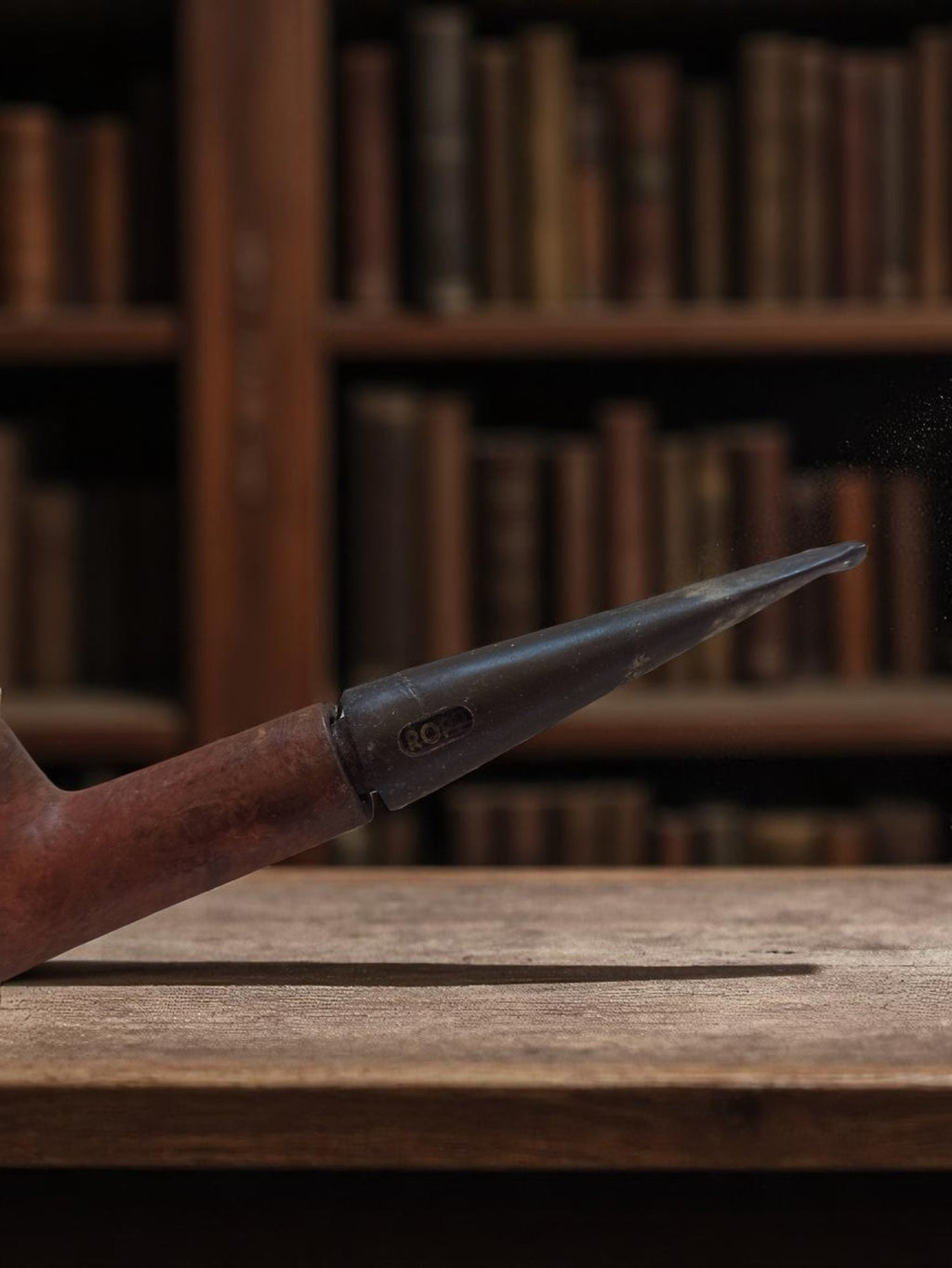 Pipe vintage droite signée, finition brune, bec noir, bon état ancien