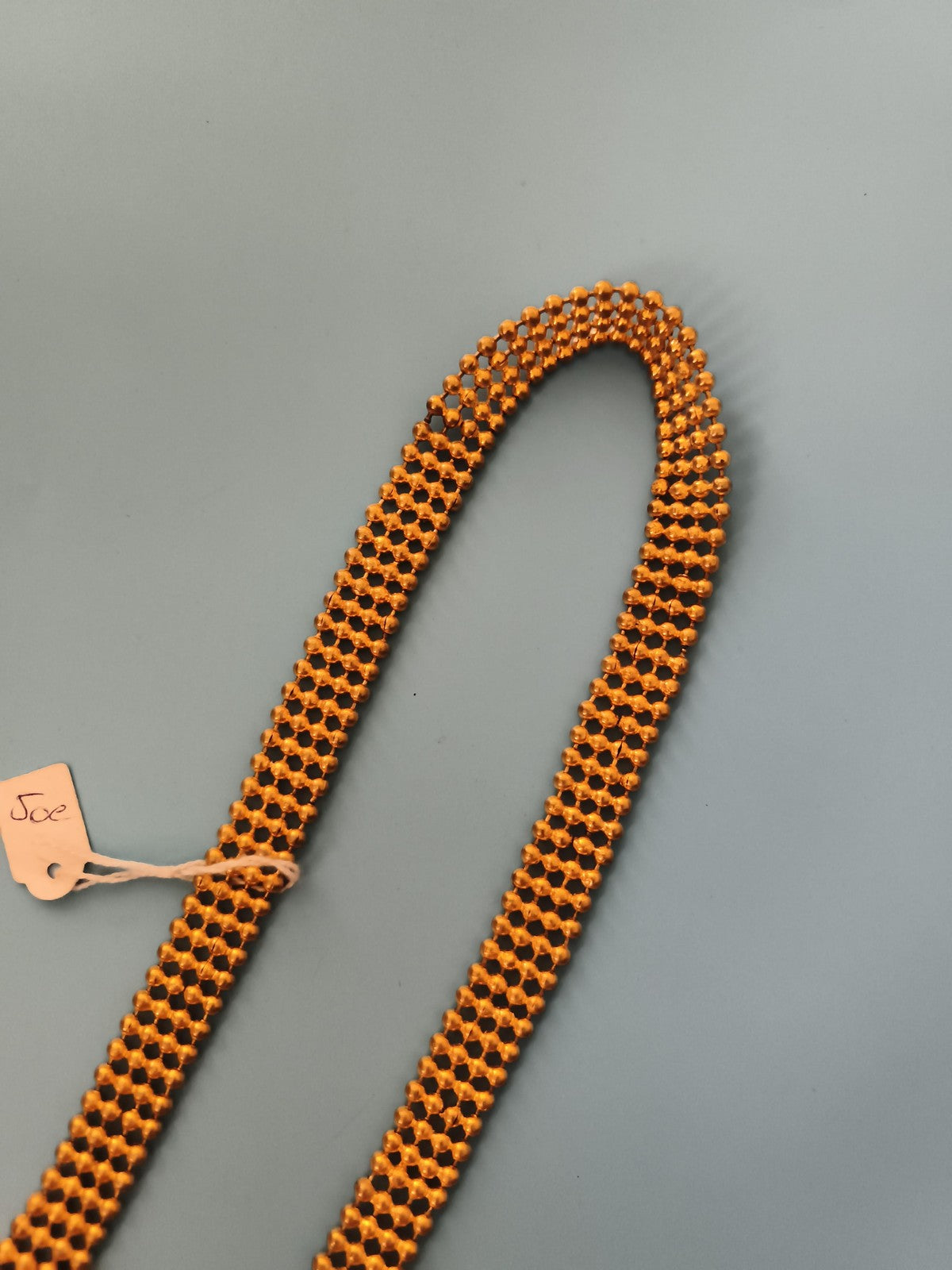 Collier ancien tressé perles orange noir, bijou vintage ou ceinture décorative